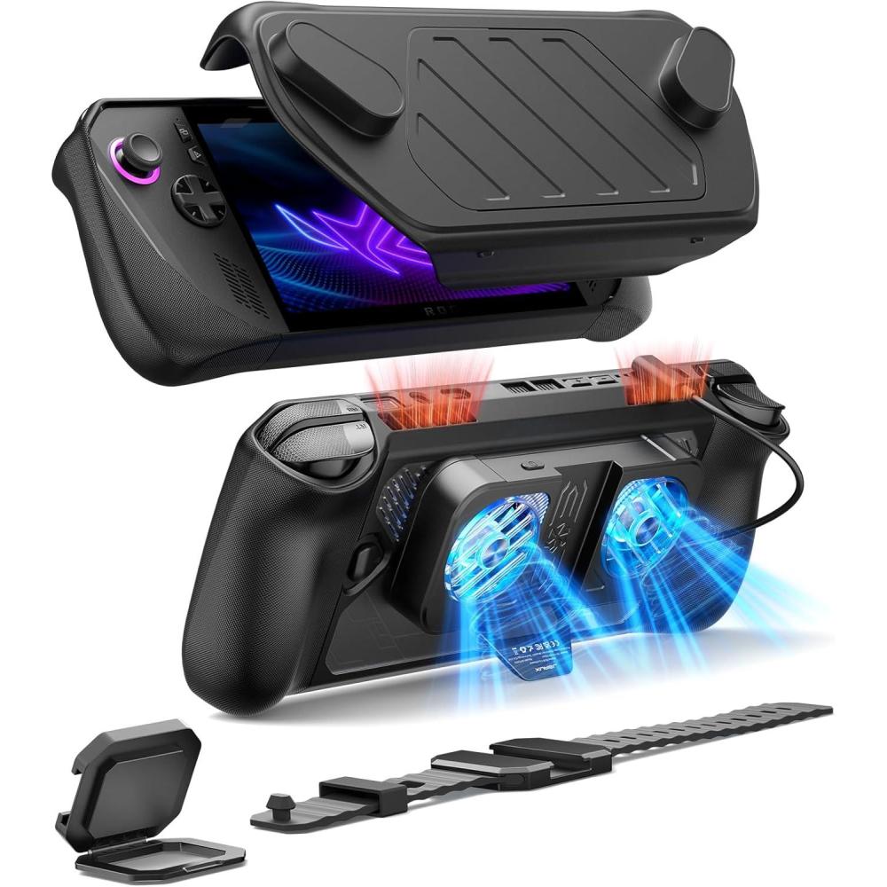 imageJSAUX PC0111 ModCase Compatible with ASUS ROG Ally X 2024 ROG Ally X Case with Detachable Front Shell Include Protective Case Face Cover Metal Bracket and Strap  Basic SetCooler Set