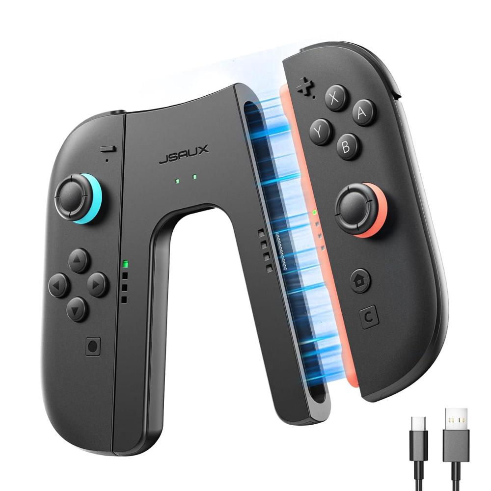 imageJSAUX Switch 2 Charging Grip for Nintendo Switch 2 Magnetic Grip Controller Compatible with Switch 2 Joycons Play While Charging with LED Indicatorampamp 15m49ft Charger CableBlackGrip
