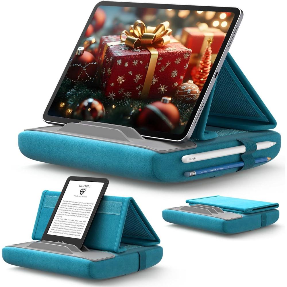 imageJSAUX Tablet Pillow Stand Tablet Stand Holder Dock for Lap Bed and Desk Compatible with iPad Pro 11 105 97 102 Air Mini Kindle Tablets Phones EReader Books and More 411 devices Navy BlueGreen