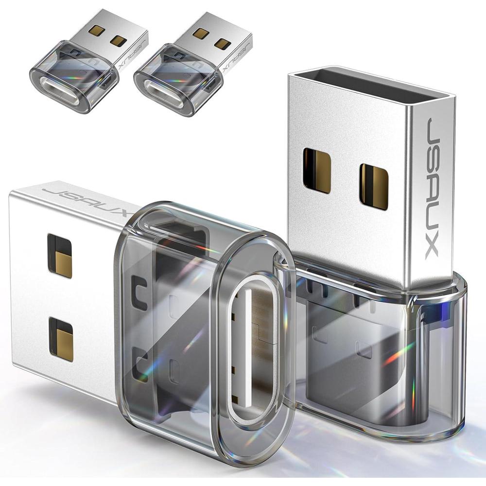 imageJSAUX USB C Female to USB Male Adapter 4Pack 31A Fast Charging Compatible with iPhone 15 14 13 Pro Max Apple Watch Galaxy Watch Samsung S24 S23 S22 CarPlay Android AutoObsidian