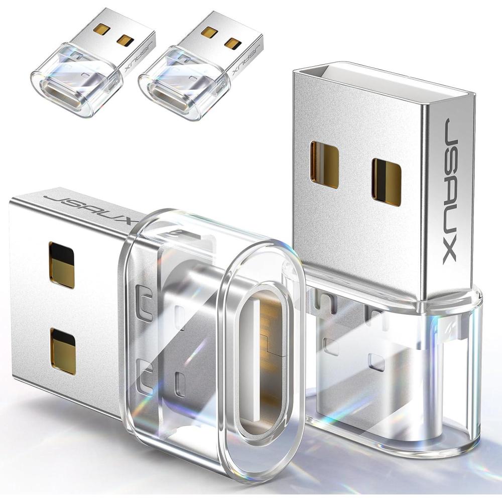 imageJSAUX USB C Female to USB Male Adapter 4Pack 31A Fast Charging Compatible with iPhone 16 15 14 13 Pro Max Apple Watch Samsung Galaxy S24 S23 Car Play Android AutoCrystal