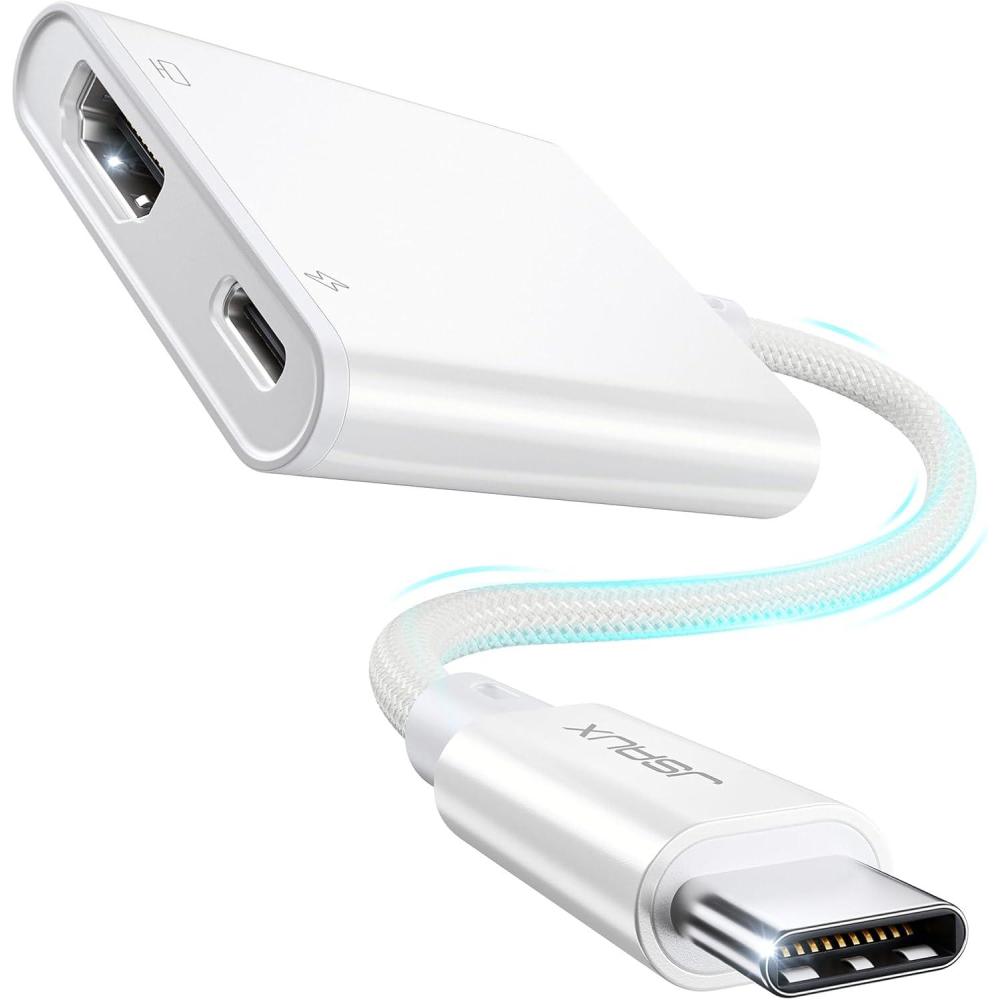 imageJSAUX USB C to Digital AV Adapter 2in1 USB C to HDMI 4K30Hz ampamp100W Charge Compatible with iPhone 17 Pro MaxAir16 Pro Max1615 Pro Max15 ProMacBookSamsung S2423DellSteam DeckROG Ally4K30Hz