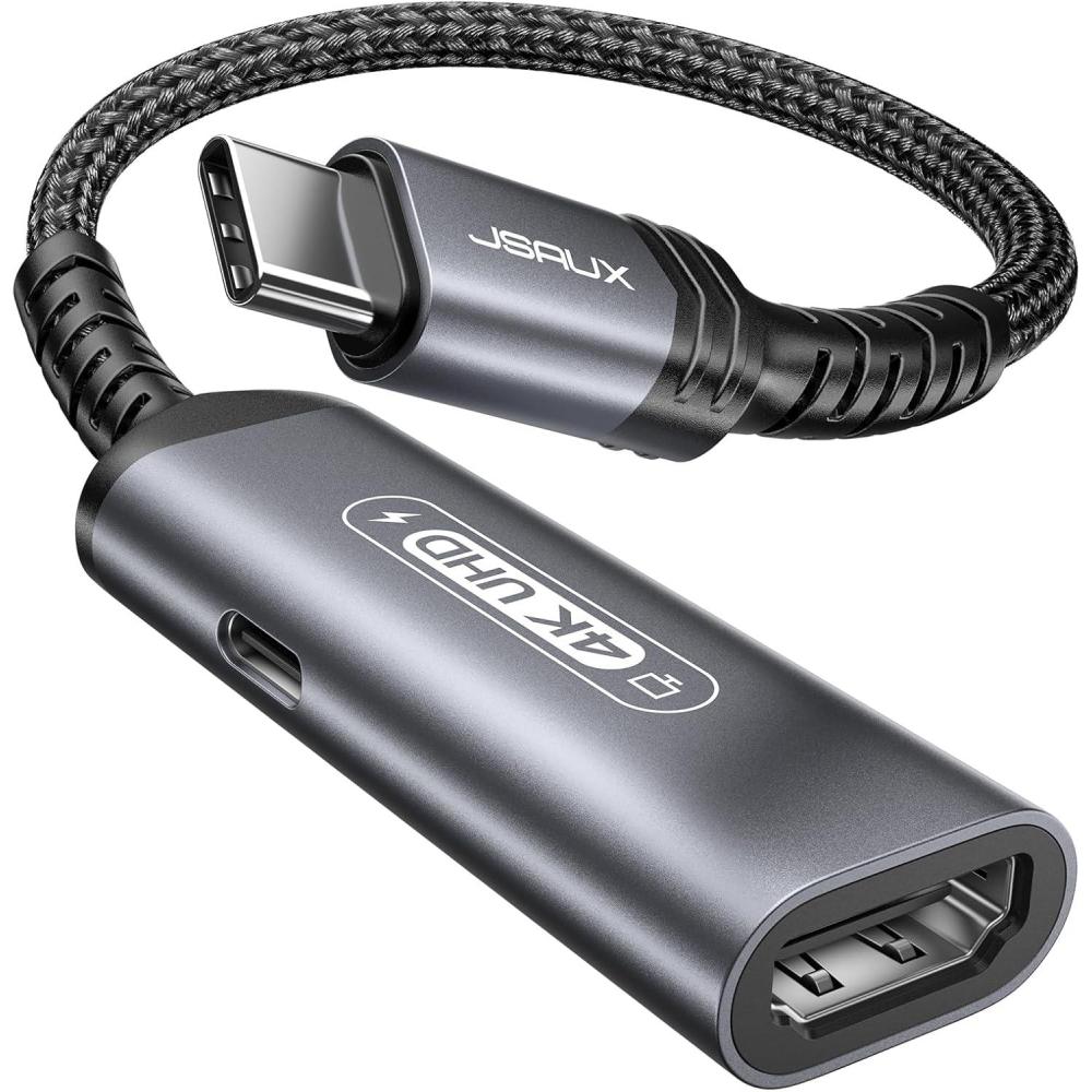 imageJSAUX USB C to Digital AV Adapter 2in1 USB C to HDMI 4K30Hz ampamp100W Charge Compatible with iPhone 17 Pro MaxAir16 Pro Max1615 Pro Max15 ProMacBookSamsung S2423DellSteam DeckROG Ally4K60Hz