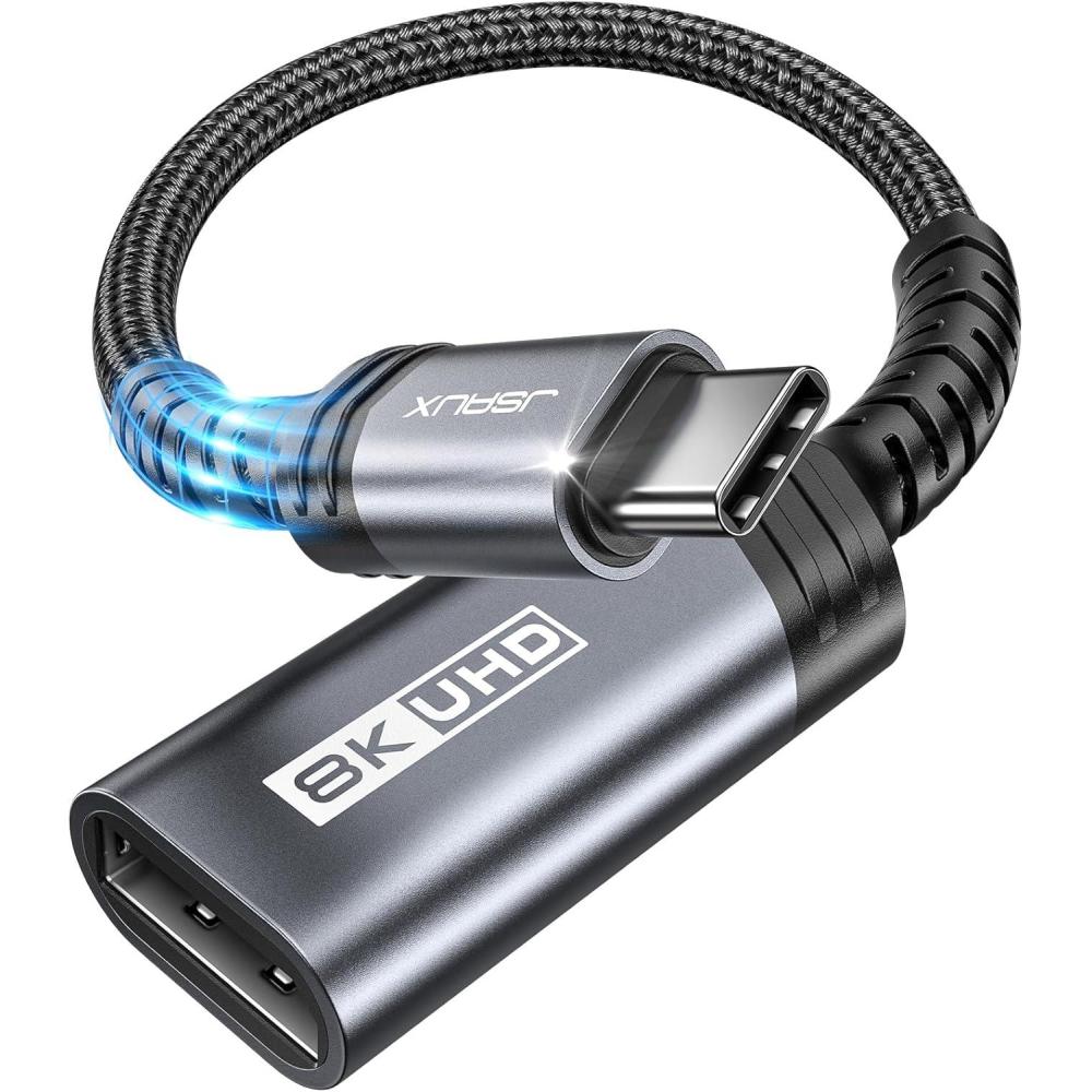 imageJSAUX USB C to DisplayPort 14 Adapter 8K60Hz 4K144Hz 120Hz 2K240Hz Dynamic HDR 3D Thunderbolt43 to Display Port Compatible with Oculus Rift S MacBook Pro Reverb G2 Dell XPS Surface Pro