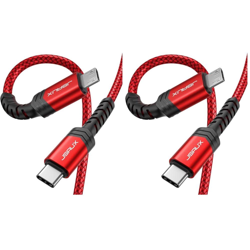 imageJSAUX USB C to Micro USB Cable 66FT Type C to Micro USB Charger Braided Cord Support Charge ampamp Sync Compatible with MacBook ProGalaxy S8 S9 S10 Pixel 3 XL 2 XL and Micro USB Devices Red2M10FT Pack of 2