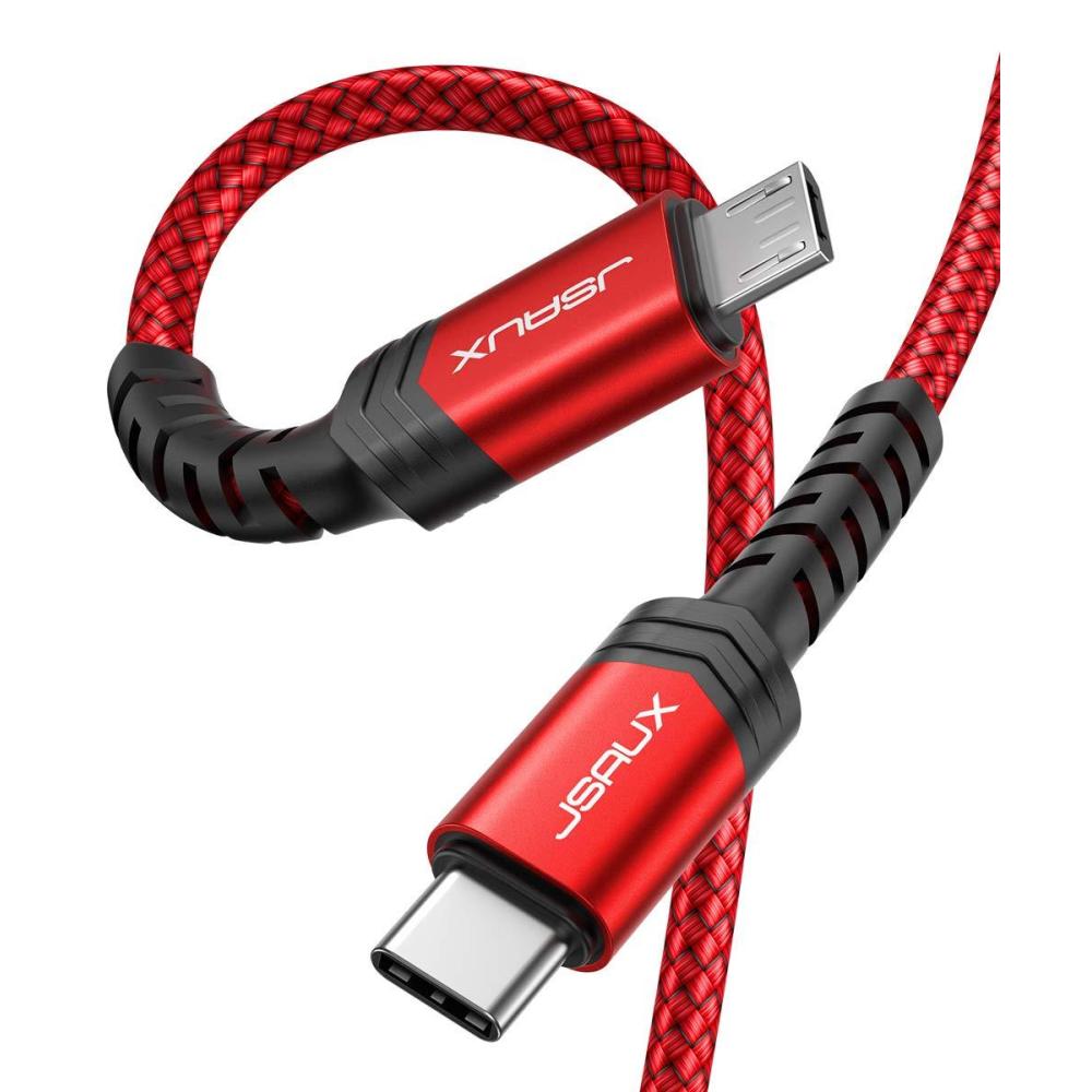 imageJSAUX USB C to Micro USB Cable 66FT Type C to Micro USB Charger Braided Cord Support Charge ampamp Sync Compatible with MacBook ProGalaxy S8 S9 S10 Pixel 3 XL 2 XL and Micro USB Devices Red2M10FT