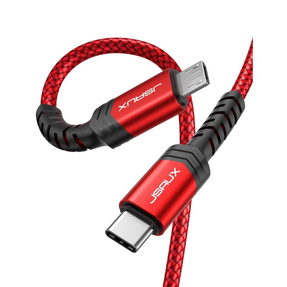imageJSAUX USB C to Micro USB Cable 66FT Type C to Micro USB Charger Braided Cord Support Charge ampamp Sync Compatible with MacBook ProGalaxy S8 S9 S10 Pixel 3 XL 2 XL and Micro USB Devices Red2M66FT