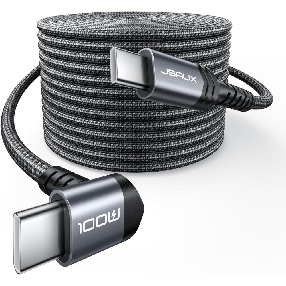 imageJSAUX USB C to USB C Cable 10FT 100W Right Angle Fast Charging Cord for iPhone AiriPhone 17iPhone 17 Pro Max Nintendo Switch 2 Steam Deck ROG Ally MacBook iPad Galaxy S25 S24 iPhone 1516Grey