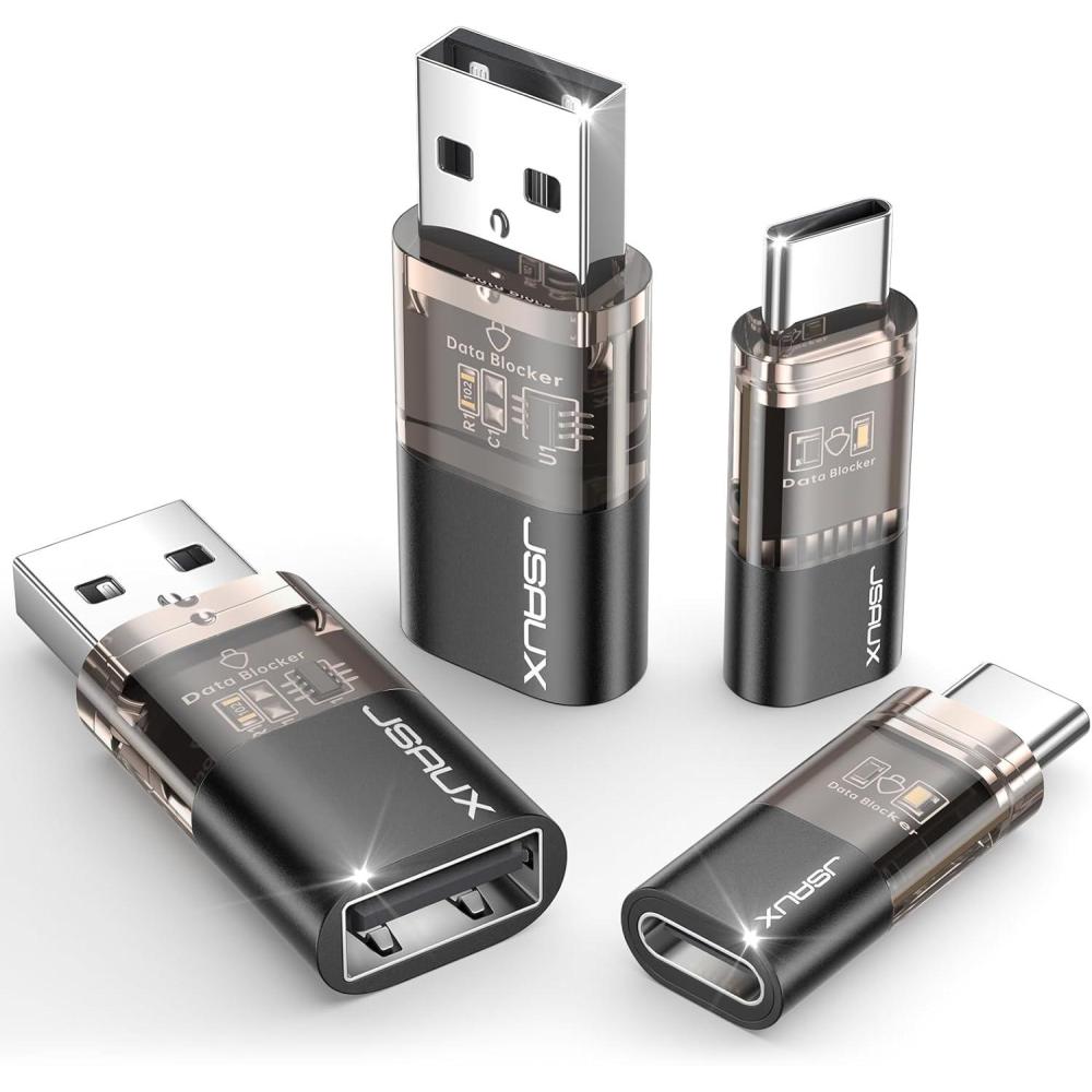 imageJSAUX USB Data Blocker2Pack Transparent 2in1 USB A Male to USB A ampamp USB C Female Data Blocker Only for Charge Protect Against Juice Jacking Refuse Hacking Provide Safe ChargingBlack