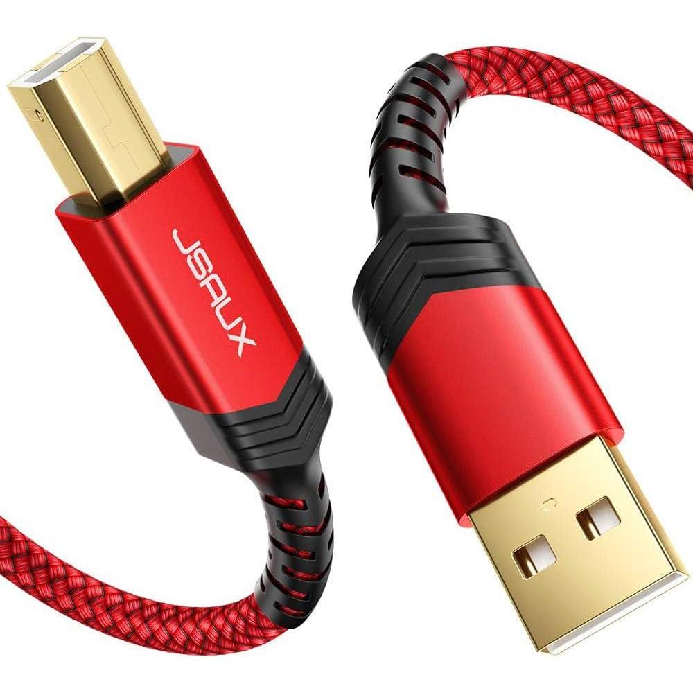 imageJSAUX USB Printer Cable 10ft Type A Male to B Male Scanner Cord USB B Cable High Speed for HP Canon Epson Dell Brother Lexmark Xerox Samsung etc and Piano DACRed