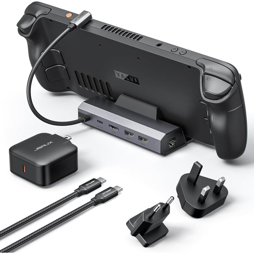 imageJSAUX Upgraded Docking Station 4K120Hz for Steam Deck OLEDROG Ally XLegion GoMSI Claw 5in1 Steam Deck Dock with HDMI 21 100Mbps Ethernet USB 20 and 100W Charge for Steam Deck LCDHB0602Gray with 65W Charger