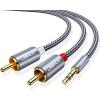 imageJSAUX RCA to 35mm Cable 66ft Aux to RCA Headphone Male to Male Jack Adapter Nylon Braided 18 Audio Y Cord for Smartphones MP3 Tablets Speakers HDTV GreyGrey