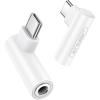 imageJSAUX 2 Pack Right Angle USB C to 35mm Audio Adapter Type C to Aux Headphone Jack Adapter with 24bit DAC HiFi Dongle Compatible with Galaxy S24S23 Ultra Pixel 98 iPad Pro MacBook iPhone 1716White