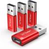 imageJSAUX USB C Data Blocker 4Pack USB A to USB C Female Defender Only for Quick Charge Protect Against Juice Jacking Refuse Hacking Provide Safe Charging RedRed