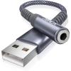imageJSAUX USB to 35mm Jack Audio AdapterUSB to Audio Jack Adapter Headset TRRS 4Pole Female External Stereo Sound Card for Headphone Mac PS4 PC Laptop Desktops and More Grey06FTGrey