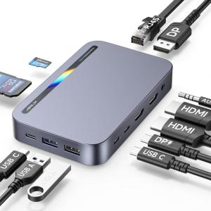 imageJSAUX 12 in 1 USB C Docking Station 3 Monitors for MacBookDellHPLenovoSteam DeckPortable Monitor Laptop Docking Station with 4K DP 4K HDMI2 100W PD USB 30 1000Mbps Ethernet SDTF12 in 1