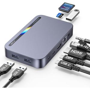 imageJSAUX 12 in 1 USB C Docking Station 3 Monitors for MacBookDellHPLenovoSteam DeckPortable Monitor Laptop Docking Station with 4K DP 4K HDMI2 100W PD USB 30 1000Mbps Ethernet SDTF10 in 1