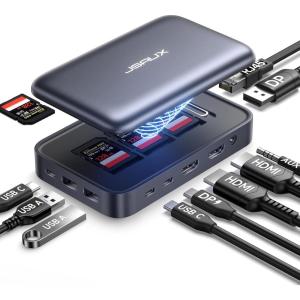 imageJSAUX 12 in 1 USB C Docking Station 3 Monitors for MacBookDellHPLenovoSteam DeckPortable Monitor Laptop Docking Station with 4K DP 4K HDMI2 100W PD USB 30 1000Mbps Ethernet SDTF12 in 1  Magnetic