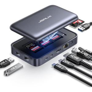 imageJSAUX 12 in 1 USB C Docking Station 3 Monitors for MacBookDellHPLenovoSteam DeckPortable Monitor Laptop Docking Station with 4K DP 4K HDMI2 100W PD USB 30 1000Mbps Ethernet SDTF10 in 1  Magnetic