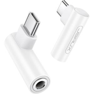 imageJSAUX 2 Pack Right Angle USB C to 35mm Audio Adapter Type C to Aux Headphone Jack Adapter with 24bit DAC HiFi Dongle Compatible with Galaxy S24S23 Ultra Pixel 98 iPad Pro MacBook iPhone 1716White