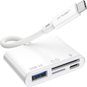 imageJSAUX 3in1 SD Card Reader USB C 5Gbps with PD 60W Fast Charging Type C Micro SD Memory Card Reader for TF SD Micro SD SDXC SDHC Compatible with iPhone 16 Pro Max MacBook Galaxy iPad Pro CameraWhite