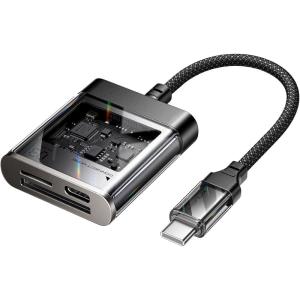 imageJSAUX 3in1 SD Card Reader USB C 5Gbps with PD 60W Fast Charging Type C Micro SD Memory Card Reader for TF SD Micro SD SDXC SDHC Compatible with iPhone 16 Pro Max MacBook Galaxy iPad Pro CameraTransparent Black