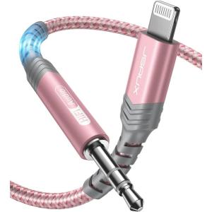 imageJSAUX Apple MFi Certified Lightning to 35mm Audio Cable 6FT AUX Cord for iPhone Headphones Jack Compatible with iPhone 1414 Plus14Pro1313 Pro Max1212 Pro11 ProXXSXR8Car StereoRedPink