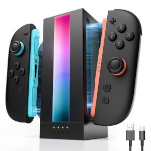 imageJSAUX EnergyFlow Charging Dock for Nintendo Switch 2 JoyCon Controllers 4in1 RGB Magnetic Charger Station LED Indicator for Switch2 JoyCon Accessories with 5FT USB C Cable