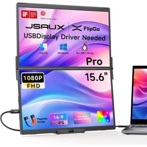 imageJSAUX FlipGo Touchscreen 16quot Dual Portable Monitor 25K Triple Laptop Touch IPS Screen Foldable Extender for Laptopfor WindowsLinux One Cable to DualMagnetic DesignBuiltin HUBHiDPI DisplayPro 156
