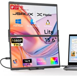 imageJSAUX FlipGo Touchscreen 16quot Dual Portable Monitor 25K Triple Laptop Touch IPS Screen Foldable Extender for Laptopfor WindowsLinux One Cable to DualMagnetic DesignBuiltin HUBHiDPI DisplayLite 156