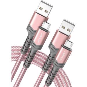 imageJSAUX Micro USB Cable for Android 2Pack 66FT Kindle Charger Cord Replacement Nylon Braided USB Micro Charging Cable Compatible with Galaxy S7 S6 J7 Edge Note 5 Kindle MP3BlueGold Rose