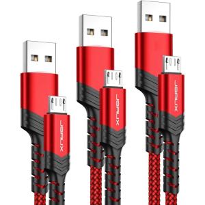 imageJSAUX Micro USB Charger Cable 3Pack 33ft66ft10ft Android Charger Micro USB to USB A Nylon Braided Cord Compatible with Samsung Galaxy S6 S7 Edge Note 5 Kindle and MoreGreenRed