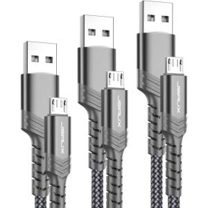 imageJSAUX Micro USB Charger Cable 3Pack 33ft66ft10ft Android Charger Micro USB to USB A Nylon Braided Cord Compatible with Samsung Galaxy S6 S7 Edge Note 5 Kindle and MoreGreenGrey