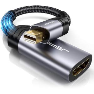 imageJSAUX Mini DisplayPort to HDMI Adapter Mini DP to HDMI Adapter Nylon Braided Aluminum Shell Compatible with MacBook AirPro Microsoft Surface ProDock Monitor Projector and MoreGrayGray