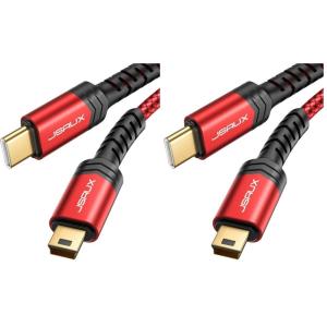 imageJSAUX Mini USB to Type C Cable USB C to Mini USB 66FT Cable Charging Cord for GoPro Hero 3 PS3 Controller MP3 Player Dash Cam Digital Camera GPS Receiver PDAs and More Mini B Devices 2MRed10FT Pack of 2