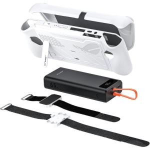 imageJSAUX ModCase for ROG Ally with 20000mAh Power Bank Detachable Front Shell Protective Case Metal Bracket and Strap Compatible with ASUS ROG Ally Accessories Power Bank SetWhite PC0109