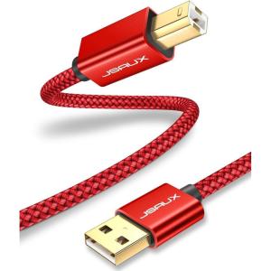 imageJSAUX Printer Cable 66FT USB Printer Cord 20 Type A Male to B Male Cable Scanner Cord High Speed Compatible with HP Canon Dell Epson Lexmark Xerox Samsung and More Greyred