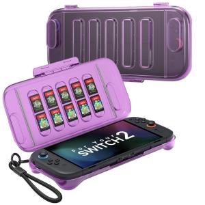 imageJSAUX Protective Case for Nintendo Switch 2 2025 Hard Carrying Shell Slim ampamp Portable Dustproof Builtin 10 Game Card Slot TravelCarry Full Protection Cover  Translucent Black PC0116Purple