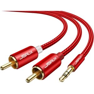 imageJSAUX RCA to 35mm Cable 66ft Aux to RCA Headphone Male to Male Jack Adapter Nylon Braided 18 Audio Y Cord for Smartphones MP3 Tablets Speakers HDTV GreyRed