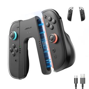 imageJSAUX Switch 2 Charging Grip for Nintendo Switch 2 Magnetic Grip Controller Compatible with Switch 2 Joycons Play While Charging with LED Indicatorampamp 15m49ft Charger CableBlackGrip with Case