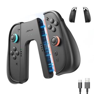 imageJSAUX Switch 2 Charging Grip for Nintendo Switch 2 Magnetic Grip Controller Compatible with Switch 2 Joycons Play While Charging with LED Indicatorampamp 15m49ft Charger CableBlackGrip with Case Pro