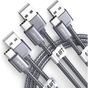 imageJSAUX USB A to USB C Cable 3Pack 66Ft 31A Fast Charging Cord Type C Charge Cable Compatible with CarPlayiPhone 171615PlusProSamsung Galaxy S20S10S9S8 Note 109 LG PS5 USB C ChargerGrey