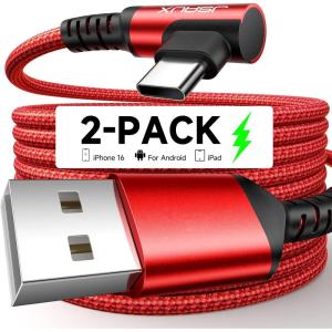imageJSAUX USB C Cable 2Pack 66ft 31A Type C Charger Fast Charging Cord Right Angle Compatible with iPhone 16e 16 15 Pro Max Plus Samsung Galaxy A14 A15 A25 A35 A53 A55 S25 S24 S23 CarPlay RedRed