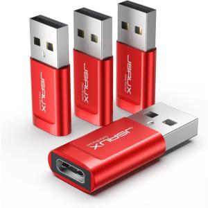 imageJSAUX USB C Data Blocker 4Pack USB A to USB C Female Defender Only for Quick Charge Protect Against Juice Jacking Refuse Hacking Provide Safe Charging RedRed