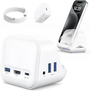 imageJSAUX USB C Docking Station Stand for Samsung Dex 5in1 Multiport Hub with Phone Stand 4K HDMI USB 30 5Gbps 60W PD Compatible with Samsung S2423 Pixel 88 Pro iPhone 15 Series Type C Device8Port