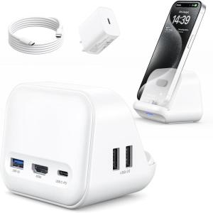 imageJSAUX USB C Docking Station Stand for Samsung Dex 5in1 Multiport Hub with Phone Stand 4K HDMI USB 30 5Gbps 60W PD Compatible with Samsung S2423 Pixel 88 Pro iPhone 15 Series Type C Device5Port