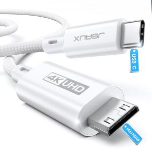 imageJSAUX USB C to Mini HDMI Cable 3FT NOT HDMI High Speed 4K Type C to Mini HDMI 4K30Hz2K60Hz1080P UniDirectional Cord Compatible with Portable Monitor Steam Deck Laptop Phone MacBook iPadWhite