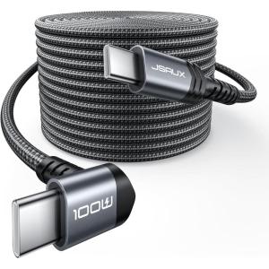 imageJSAUX USB C to USB C Cable 10FT 100W Right Angle Fast Charging Cord for iPhone AiriPhone 17iPhone 17 Pro Max Nintendo Switch 2 Steam Deck ROG Ally MacBook iPad Galaxy S25 S24 iPhone 1516Grey