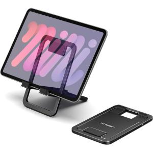 imageJSAUX Universal Tablet Stand Portable Foldable Tablet Holder for Desk Compatible with iPad miniAir Samsung Galaxy Tab Kindle Fire Steam Deck Switch 2 ROG Ally iPhone and Other TabletsGrayBlack