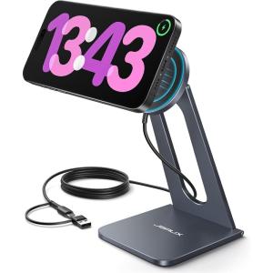 imageJSAUX Wireless Charger Stand for iPhone 17 MagSafe Charger Magnetic Charger for iPhone 17 Air Pro Max1615141312 SeriesAirpods Aluminum Alloy Wireless Charging Stand  GreyGrey